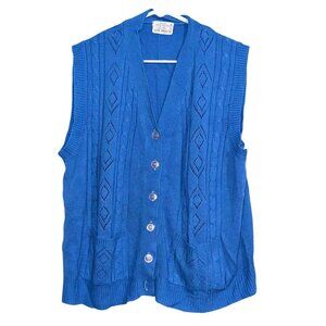 Lane Bryant Blue Button-Up Knit Sleeveless Cardigan Vest Size 54 With Pockets
